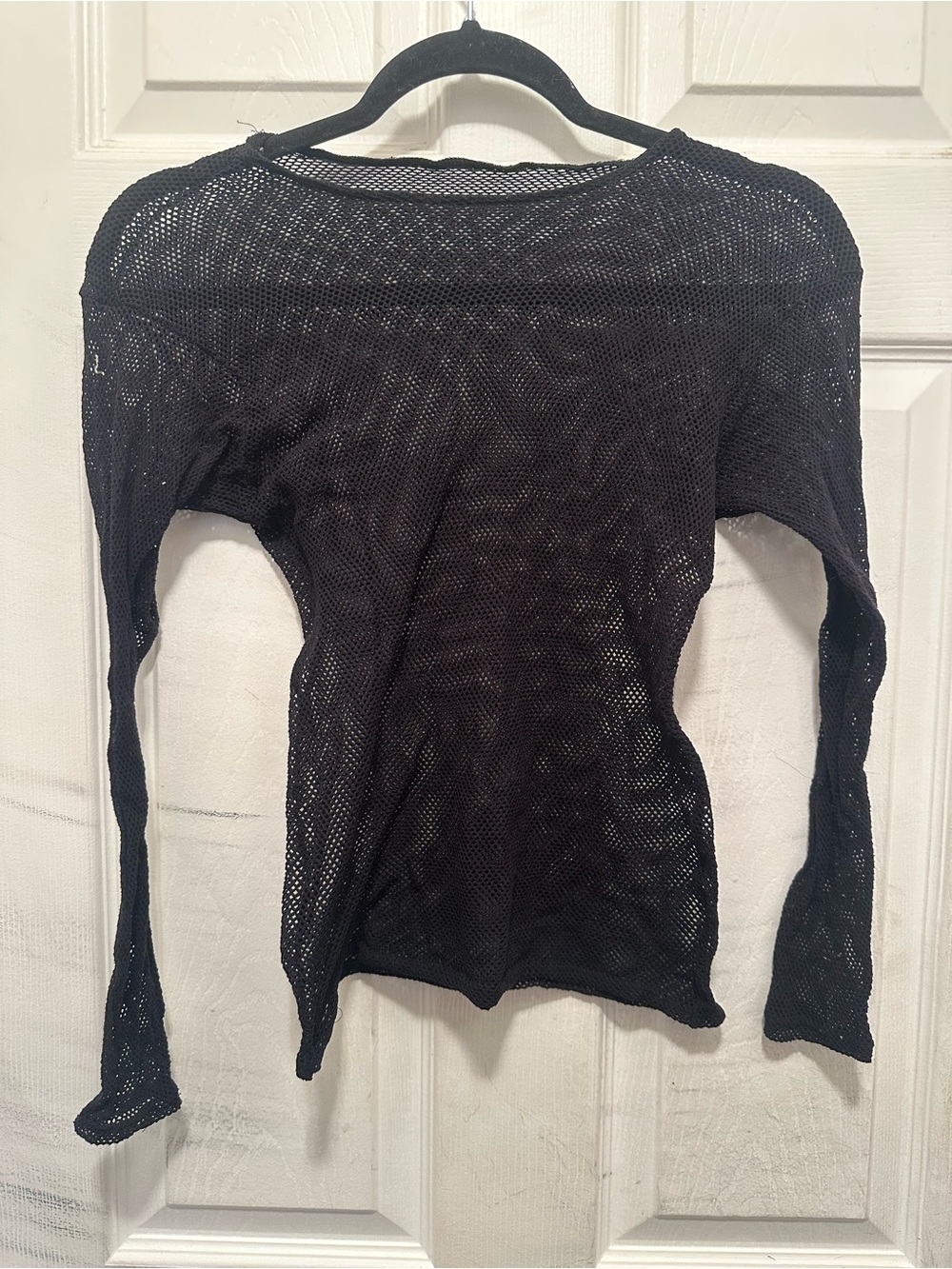 Women's Black Fishnet Open-Knit Long Sleeve Top Goth Club Festival
